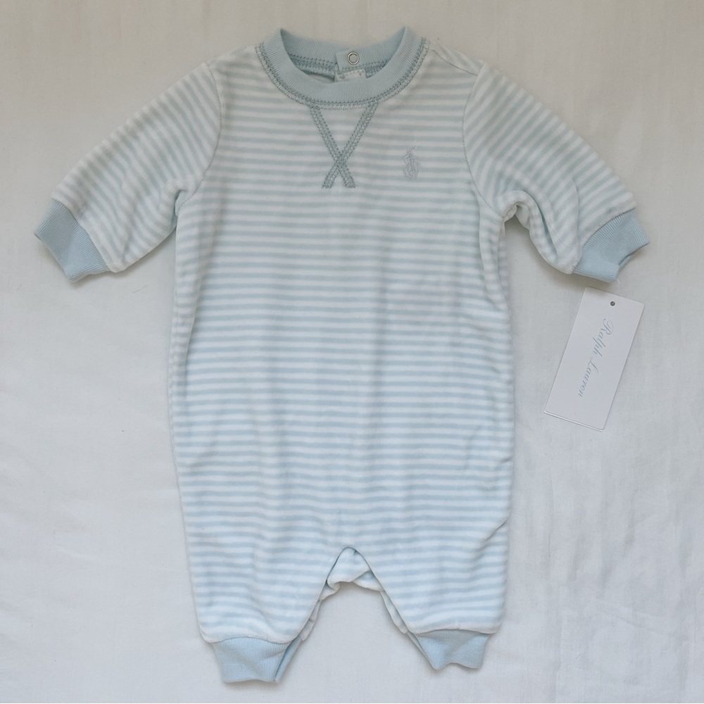Ralph Lauren Blue and White Striped Onesie